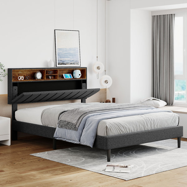 Ebern Designs Briasha Upholstered Bookcase Platform Bed | Wayfair